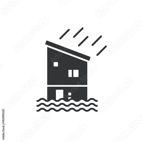 住宅　水害のシルエットイラスト