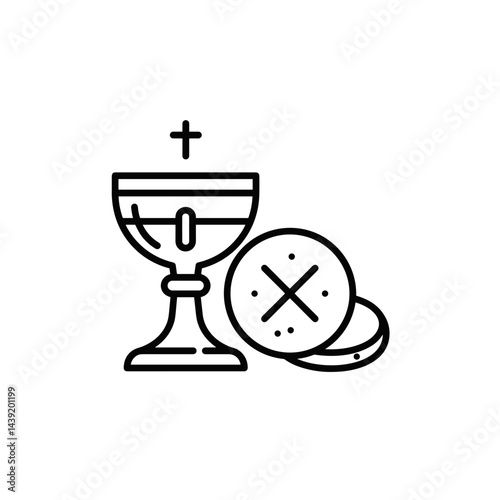 Easter chalice and communion wafers in simple line art  