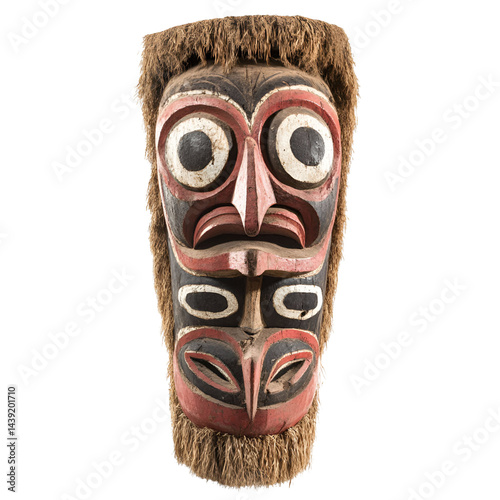 Detailed carved wooden tribal mask cultural artifact art