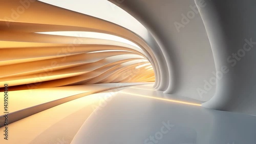 Interior corridor modern architectural tunnel with abstract, light-filled passageway