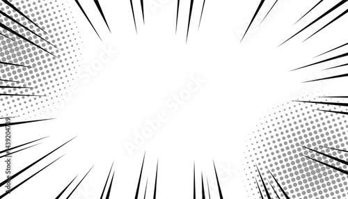 Radial lines background for comic books. speech bubble frame and concentrated line. white banner with speech lines and halftone. cartoon superhero
