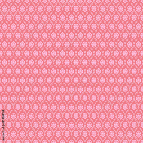 Soft pink color damask pattern wallpaper with ornamental motifs for creative design uses. Perfect for  romantic themes, textile printing, or digital artwork. 