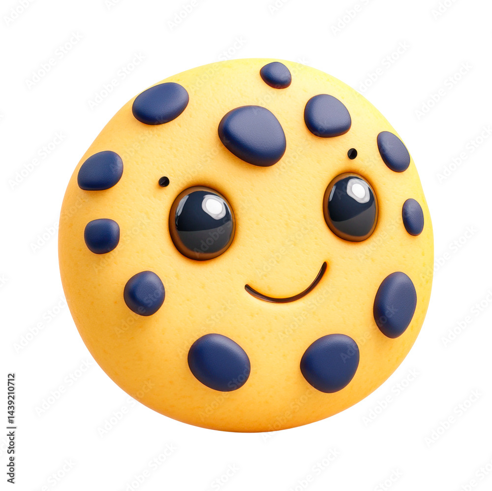 Fototapeta premium Smiling cartoon cookie character with chocolate chips and orange face, cut out - stock png.