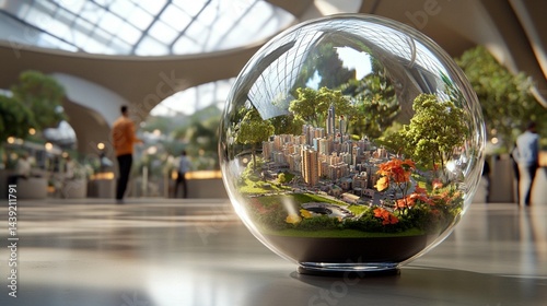 Miniature cityscape in glass sphere