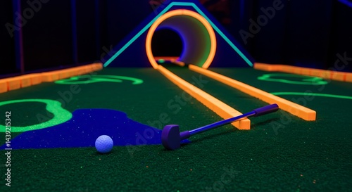 Playing Miniature Golf in a Glowing Fluorescent Blacklight Setting