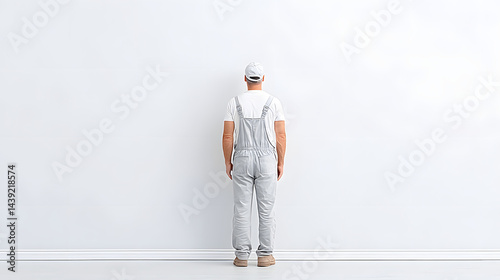 Obraz na płótnie A clean-cut painter wearing overalls and a cap using a paintbrush.
w salonie