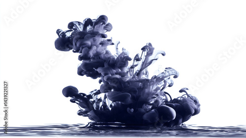 Captivating abstract image showcases swirling dark ink or paint water, creating mesmerizing cloud like formation. fluid motion and contrast against white background evoke sense of creativity