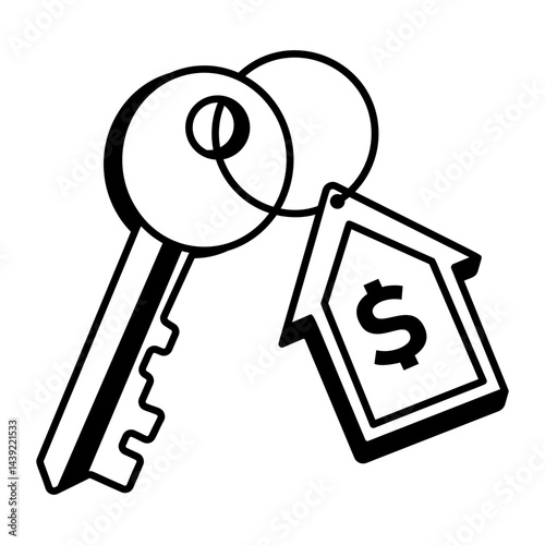 A doodle style icon showing sell house 
