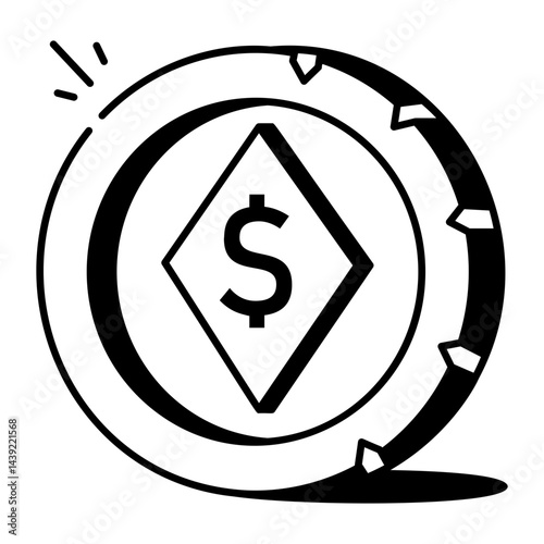 A doodle style icon of a digital coin 
