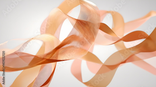 Abstract ribbons flow gracefully in soft hues of orange and peach creating mesmerizing visual effect. delicate curves and transparency evoke sense of lightness and elegance