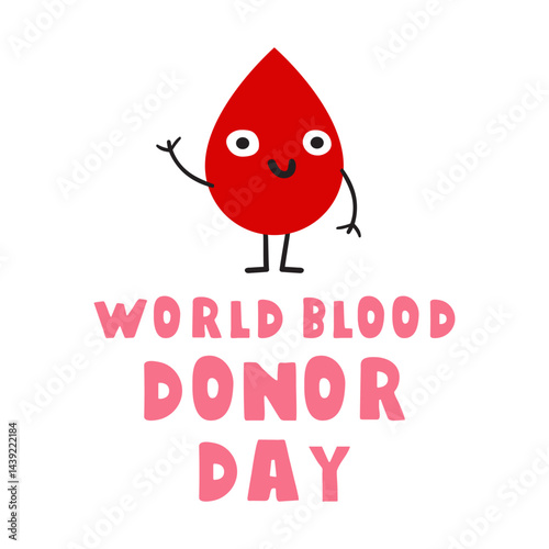 Banner. Cute drop of blood. World blood donor day. Vector illustration on white background.