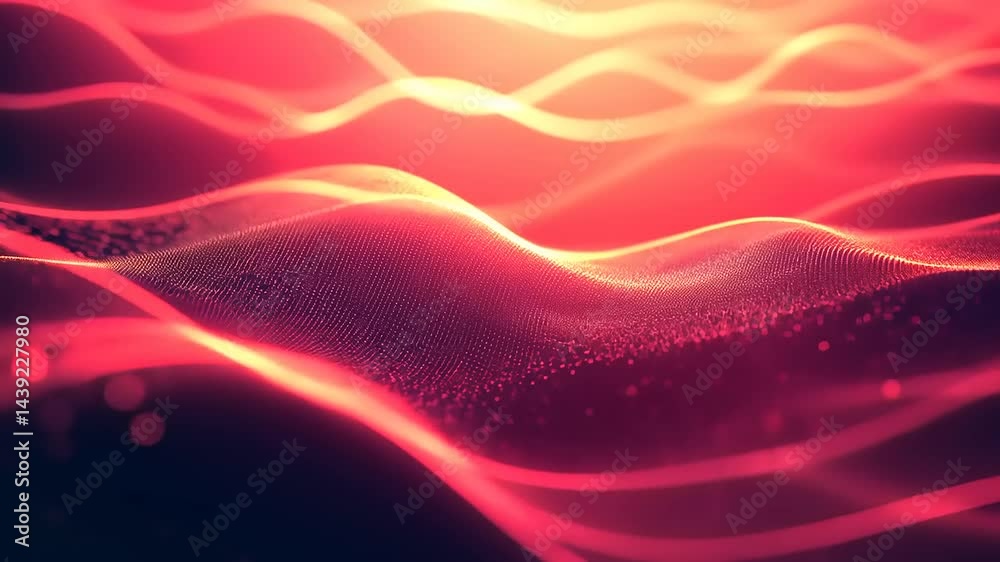 Abstract red waves flowing with light and texture