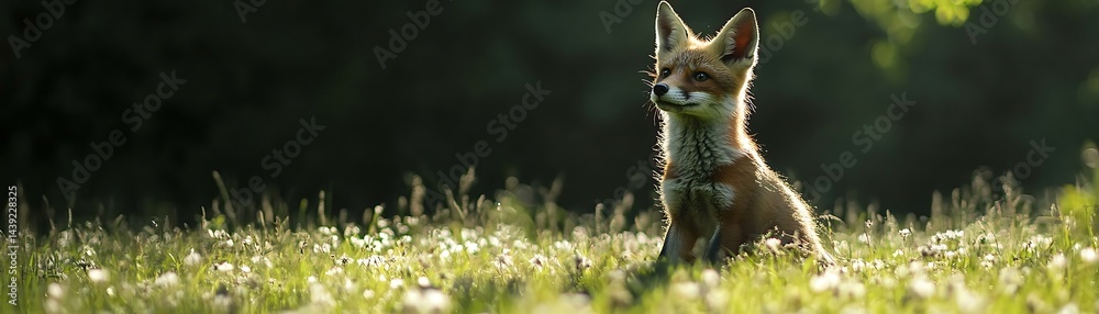 Fototapeta premium Wildlife, Fox Cub in Meadow, Natural Light, Stock Photo