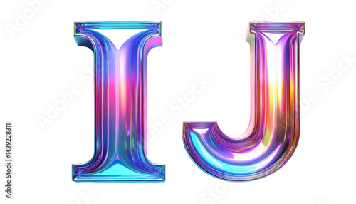 Flashy 3D Hologram Shine Letter I J on White Background 