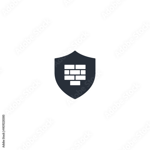 Flat vector icon of shield with block wall, symbol of firewall, digital protection, cybersecurity, threat blocking and network defense.