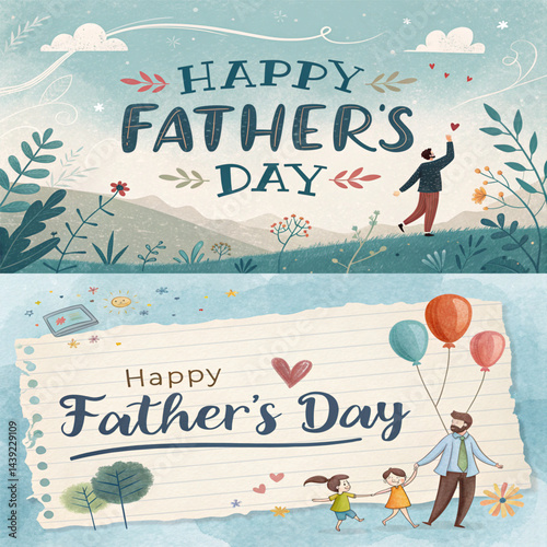 Happy Fathers Day greeting with hand written white background