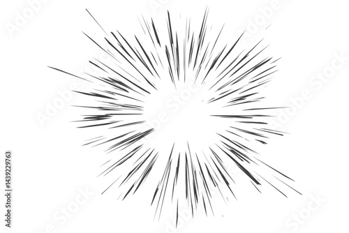 Comic speed lines effect with radial explosion. Cartoon burst for anime and manga books. Sound of scream, light blast. Graphic stripes of roar scream and rays of burst. Vector illustration