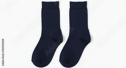 Pair of Simple Ribbed Navy Socks on White Background