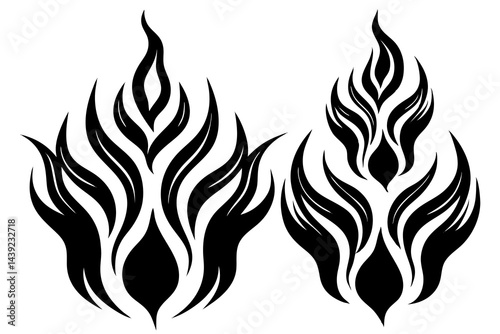 Fiery vector flames set illustration depicts hot orange burning designs