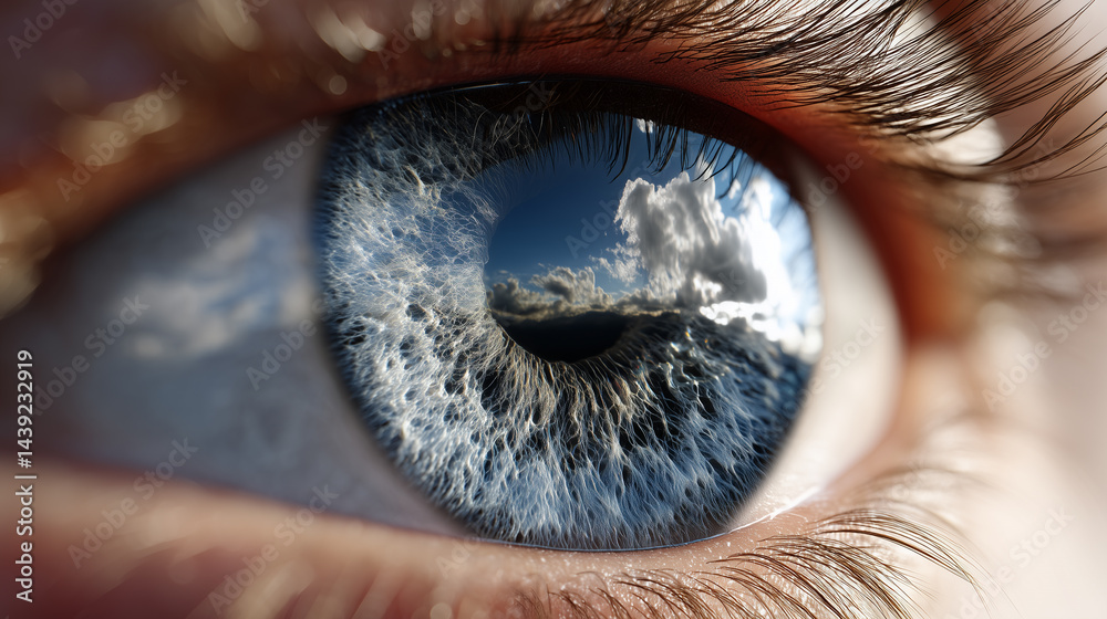 Naklejka premium hyper realistic macro close-up of a blue human eye