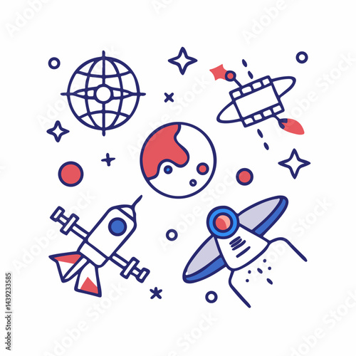 Astronauts and Galaxies. Space Exploration Icons