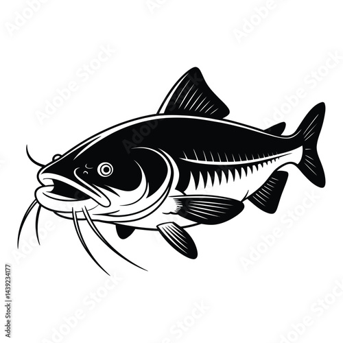 Black Catfish Drawing High Quality Fish Outline Art