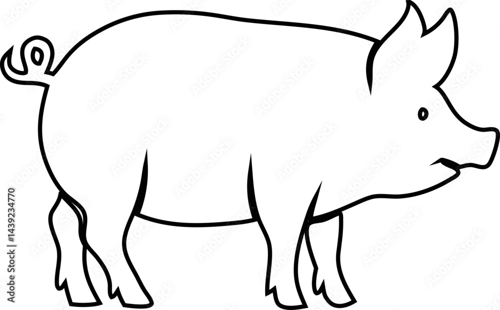 Pig line vector. A black outlined farm animal profile isolated on a white background. Perfect for farming, wildlife, pets, or agriculture illustrations. Pig line vector. A black outlined farm animal profile isolated on a white background. Perfect for farming, wildlife, pets, or agriculture illustrations.
