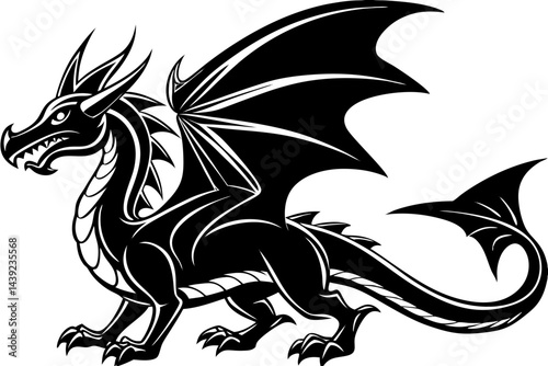 Black dragon tattoo design, a tribal vector illustration of a fantasy animal silhouette