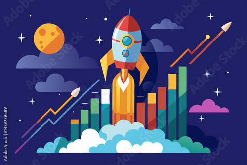 Vector Of Rocket Taking Off Representing Bo  a vector illustration