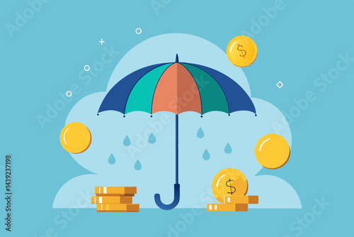 Vector Of An Umbrella Protecting Coins From Rain 1  a vector illustration