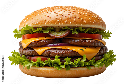 Giant delicious burger isolated on transparent background