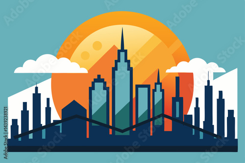 Vector Of Rising Sun Over City Skyline Symb 1  a vector illustration