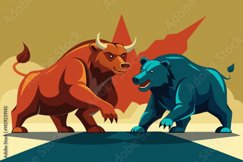 Bear And Bull Fighting Symbolizing Market Volat 1  a vector illustration