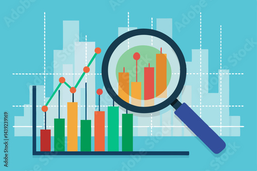 Magnifying Glass Over Stock Chart Highlightin 1  a vector illustration