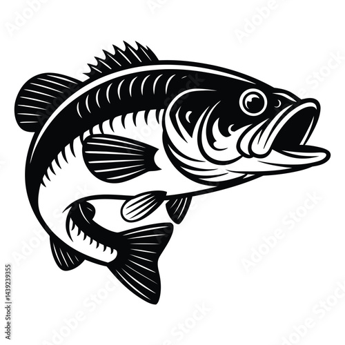 Bass Fish Silhouette Vintage Black and White Fishing Art
