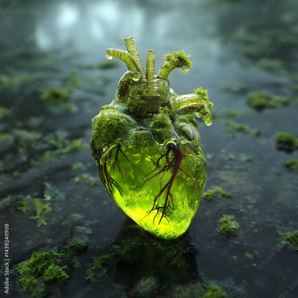 Vibrant green heart-shaped leaf, small plant with unique texture and details, ideal for nature-inspired themes.