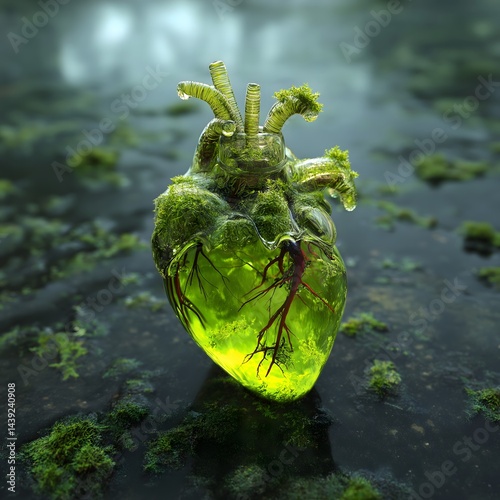 Obraz na płótnie Vibrant green heart-shaped leaf, small plant with unique texture and details, ideal for nature-inspired themes. w salonie