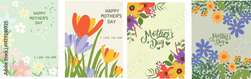 Mother's Day card, banner, poster, flyer, label or cover with wild flowers, Narcissus flower Floral, can be used for Valentine's day, holiday templates, Women's Day, birthday, Easter decor, web, ads.