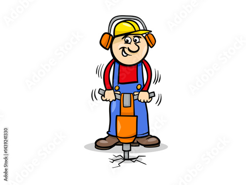 Construction Worker Operates Jackhammer Drilling Asphalt On Site Location