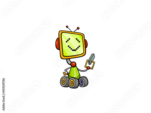 A Yellow and Green Smiling Robot Ready To Help You