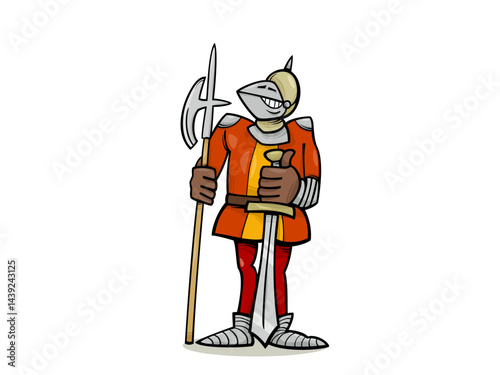 A Medieval Knight Ready for Battle In Cartoon Style