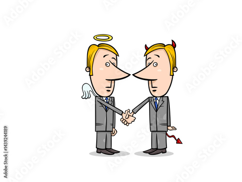Good and Evil Business Partners Making a Deal Together Concept