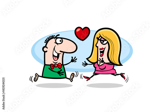Cartoon Romantic Couple in Love on Valentine's Day Holiday
