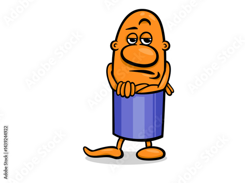 Confused Cartoon Man Character Illustration with Arms Crossed and Discomfort