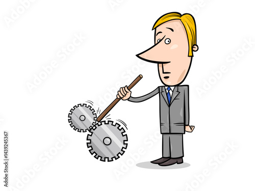 Man Using Stick to Show Gears Turning Mechanism Concept