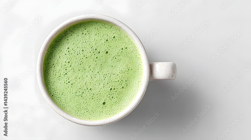 Top-down close-up photo of a perfectly made matcha latte.
