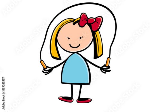 Little Girl in Blue Dress with Red Hair Bow