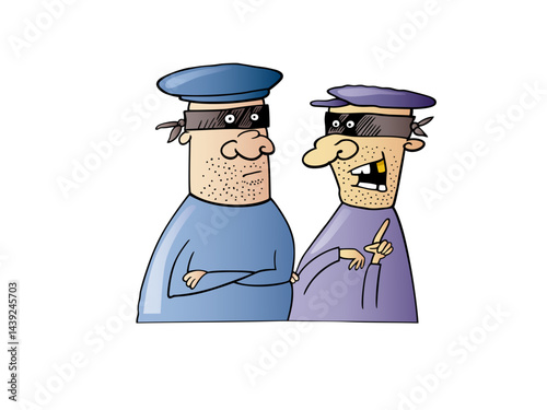 Two Characters Wearing Bandit Masks Thinking About Committing a Crime
