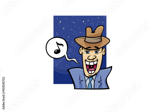 Happy Cartoon Character Singing a Song Under Starry Night