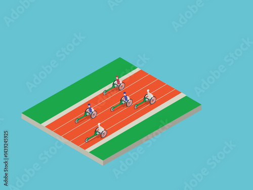 a wheelchair race on a track with five participants competing